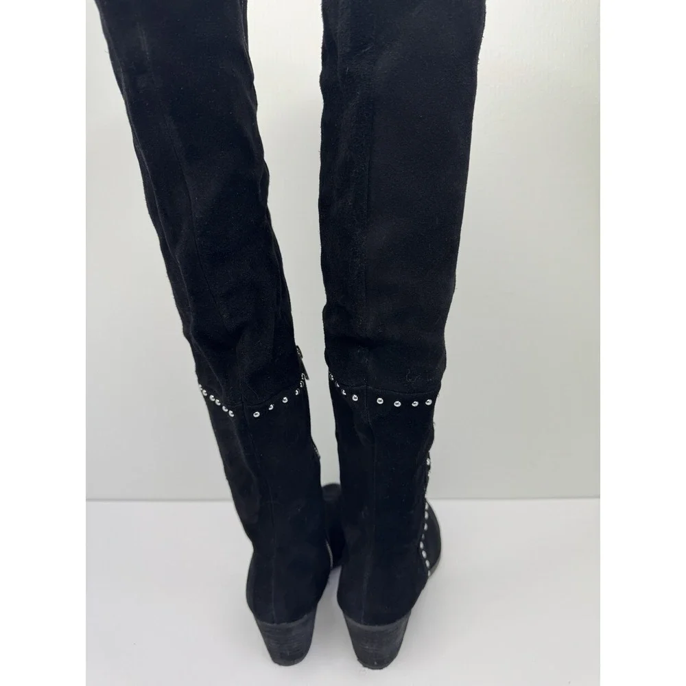 Design Lab Lord & Taylor 'Odel' Black Suede Studded‎ Over the Knee Boots Sz 7